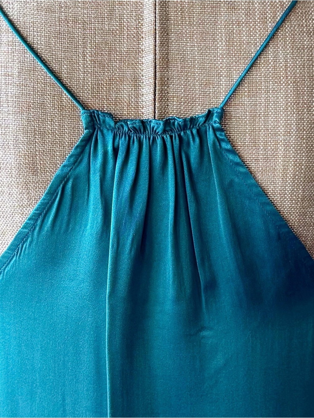 Calypso St. Barth Long Teal Silk Dress with Double Spaghetti Straps - Picture 9 of 13